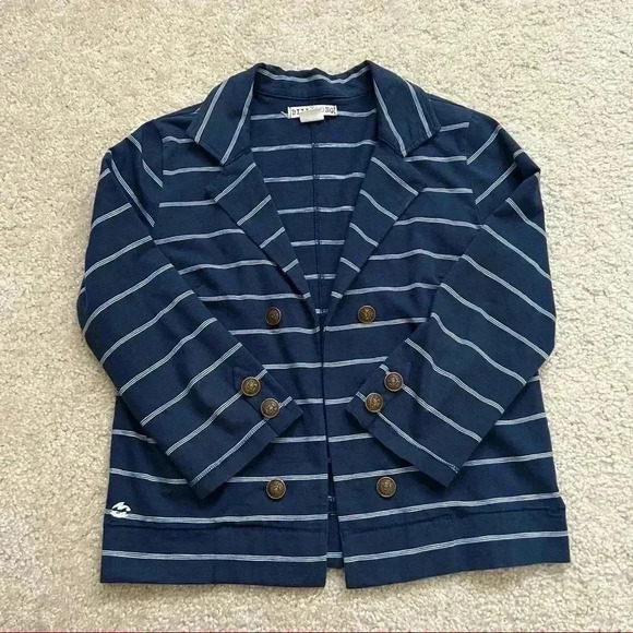 Billabong Lightweight Open Blazer Jacket Navy Blue/White Striped Women Sz Large - Picture 13 of 14